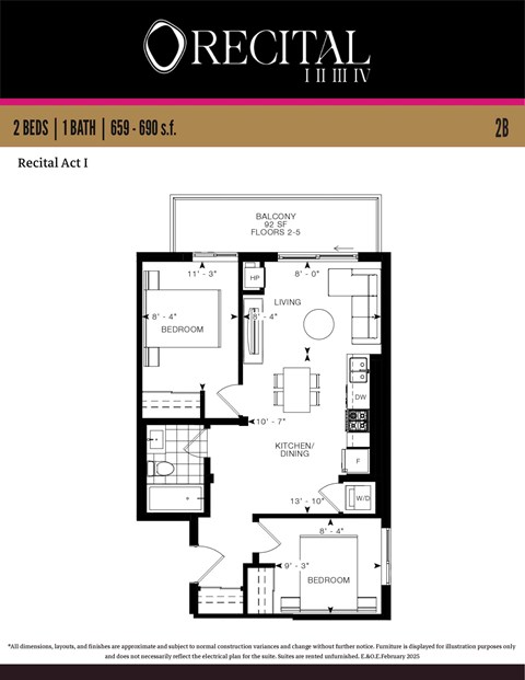 A floor plan for the Recital Act I apartment.